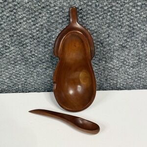 WEST INDIES Vintage SOLID MAHOGANY Handcarved Pear BOWL- San Juan, PUERTO RICO